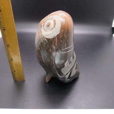 Vintage Etched Pottery Owl Parrot Bird Figurine