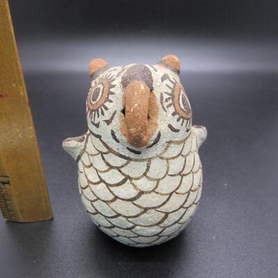 Vintage Native American ZUNI Pottery Owl Bird Figurine Signed Nellie B Bica