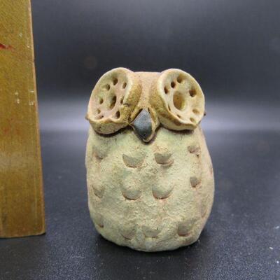 Vintage Miniature Clay Pottery Owl Figurine 