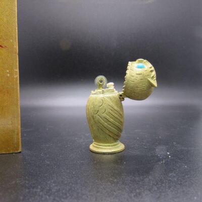 Vintage Gold Tone Florenza Owl Lighter Turquoise Cabochon Eyes