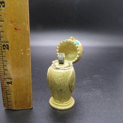 Vintage Gold Tone Florenza Owl Lighter Turquoise Cabochon Eyes