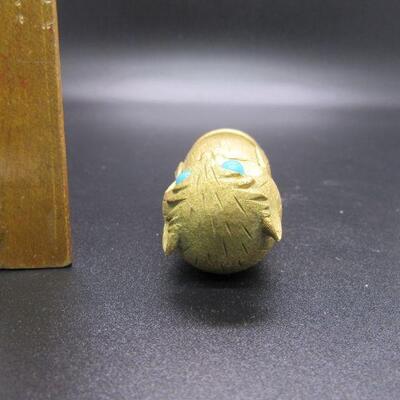 Vintage Gold Tone Florenza Owl Lighter Turquoise Cabochon Eyes