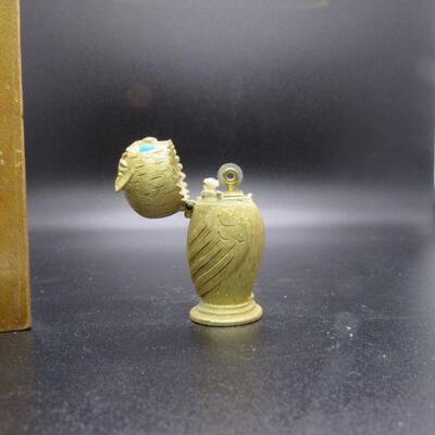 Vintage Gold Tone Florenza Owl Lighter Turquoise Cabochon Eyes