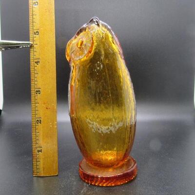 Pilgrim Amber Brown Handblown Glass Owl Figurine