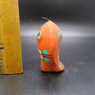 Colorful Tonala Style Orange Floral Owl Figurine Ornament Mexico