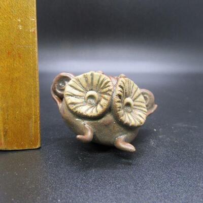 Vintage Big Eyes Miniature Clay Pottery Owl Figurine