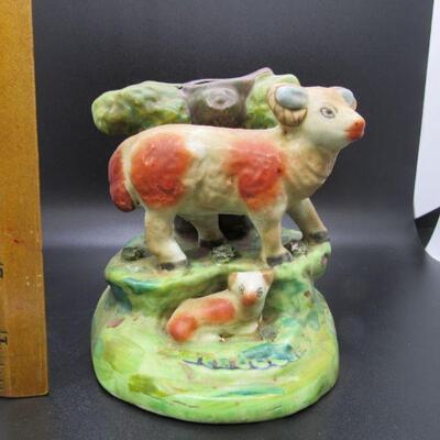 Vintage Antique Staffordshire Pearlware Bocage Ram Ewe Lamb Vase