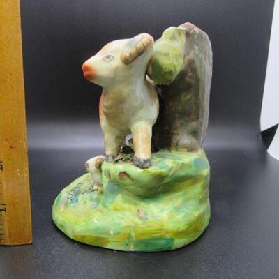 Vintage Antique Staffordshire Pearlware Bocage Ram Ewe Lamb Vase