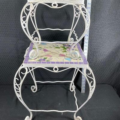 Mosaic Tile Top White Wrought Iron Garden Table Plant Stands