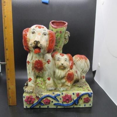 Large Staffordshire Spotted Dog Pair Spill Vase Unmarked