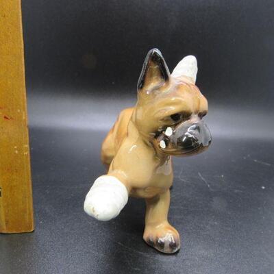 Vintage Porcelain Bandaged Boxer Puppy Dog Figurines Japan