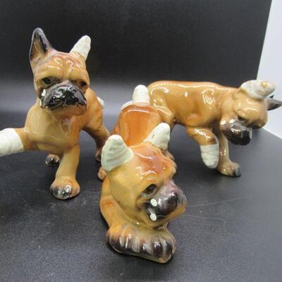 Vintage Porcelain Bandaged Boxer Puppy Dog Figurines Japan