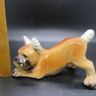 Vintage Porcelain Bandaged Boxer Puppy Dog Figurines Japan