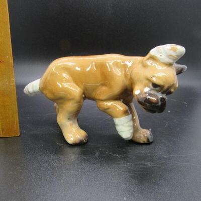 Vintage Porcelain Bandaged Boxer Puppy Dog Figurines Japan