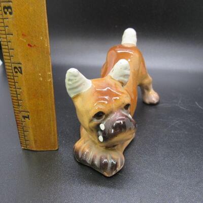 Vintage Porcelain Bandaged Boxer Puppy Dog Figurines Japan