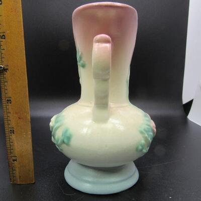 Vintage Hull USA Ceramic Pink White Blue Handled Vase