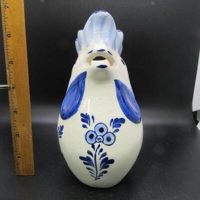 Delft blue & white Rooster Chicken small pitcher or creamer 6" tall
