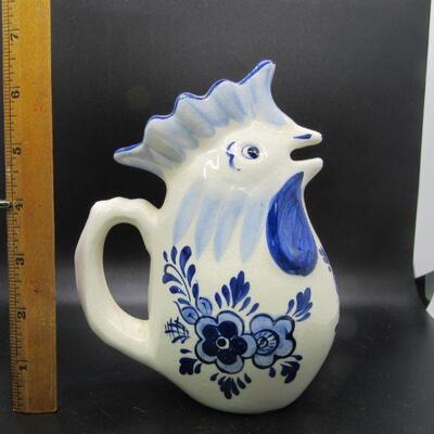 Delft blue & white Rooster Chicken small pitcher or creamer 6" tall
