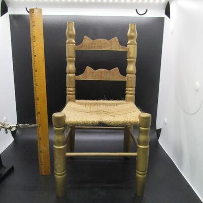 Wood and Rattan Woven Seat Doll Chair 