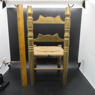 Wood and Rattan Woven Seat Doll Chair 