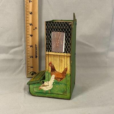 Lot 98 - Tin Matchbox Holder Rooster and Chicken