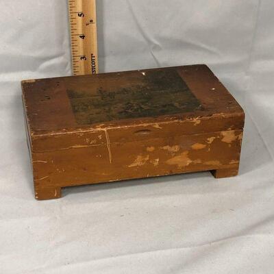 Lot 100 - Vintage Wood Box with Buttons