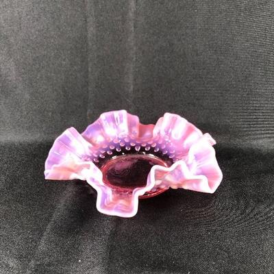 Pink Ruffled Hobnail Fenton Glass Trinket Dish Bon Bon Plate