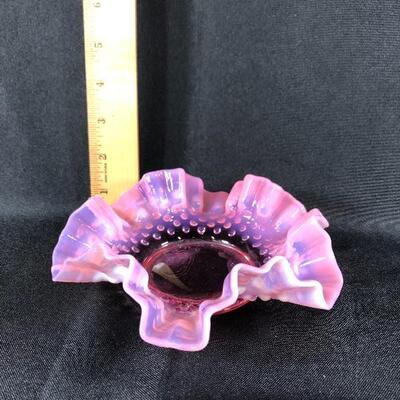 Pink Ruffled Hobnail Fenton Glass Trinket Dish Bon Bon Plate