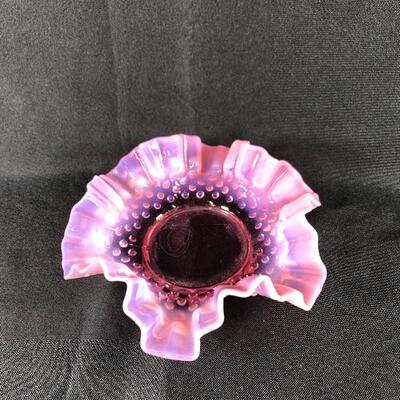 Pink Ruffled Hobnail Fenton Glass Trinket Dish Bon Bon Plate