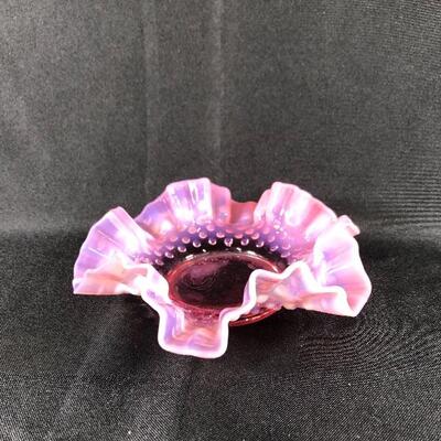 Pink Ruffled Hobnail Fenton Glass Trinket Dish Bon Bon Plate