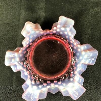 Pink Ruffled Hobnail Fenton Glass Trinket Dish Bon Bon Plate