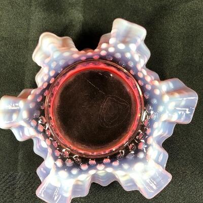Pink Ruffled Hobnail Fenton Glass Trinket Dish Bon Bon Plate