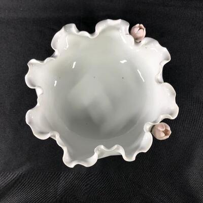 Vintage Pedestal Ceramic Rose Embellished Bowl Dish