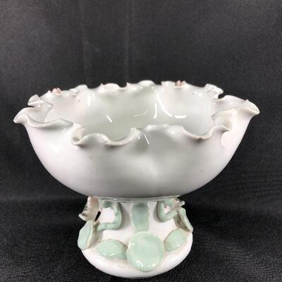 Vintage Pedestal Ceramic Rose Embellished Bowl Dish
