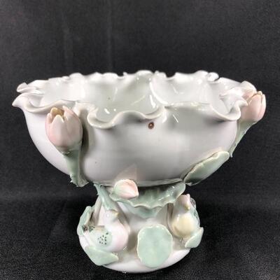 Vintage Pedestal Ceramic Rose Embellished Bowl Dish