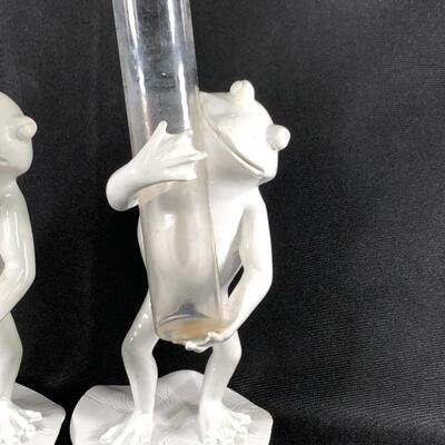 Pair of White Frog Bud Vases 