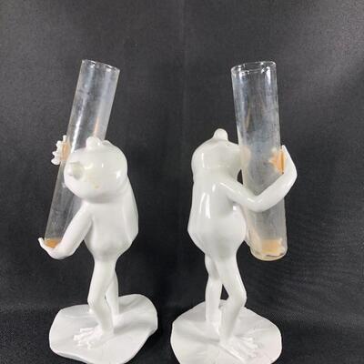 Pair of White Frog Bud Vases 