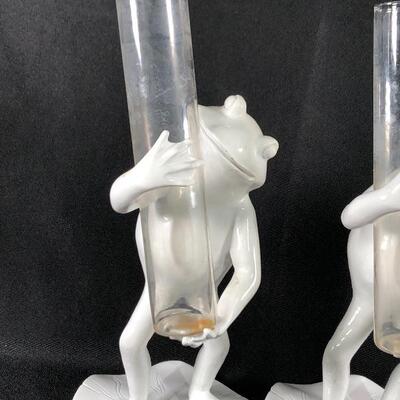 Pair of White Frog Bud Vases 
