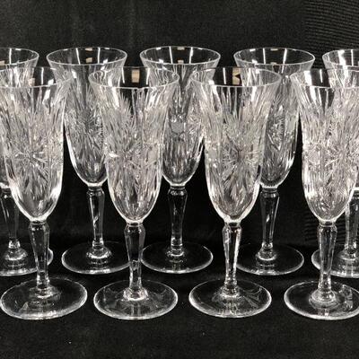 Vintage Cut Crystal Champagne Glasses Stemware Set of 9