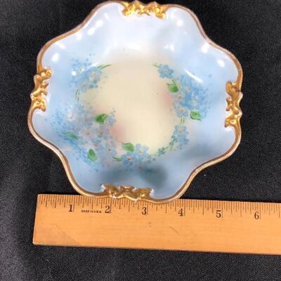 Vintage Pale Blue Floral Trinket Dish Plate France 