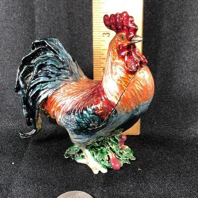 Vintage Enameled Rooster Trinket Box
