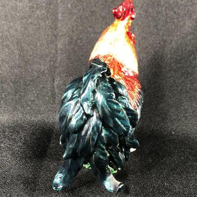 Vintage Enameled Rooster Trinket Box