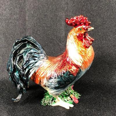 Vintage Enameled Rooster Trinket Box