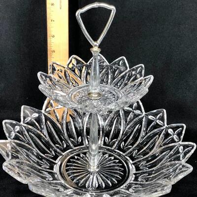Vintage Pressed Glass Two Tier Serving Dish Plate 