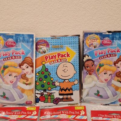 Lot 197: Christmas Basket and Children's Activity Packs, Erasers and Dry Erase Boards