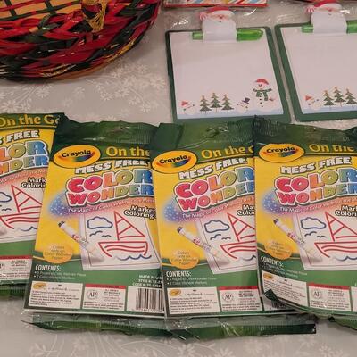 Lot 197: Christmas Basket and Children's Activity Packs, Erasers and Dry Erase Boards
