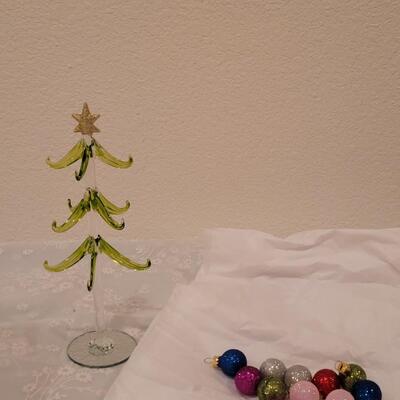 Lot 198: Glass Christmas Tree with Glass Glittery Ornaments 