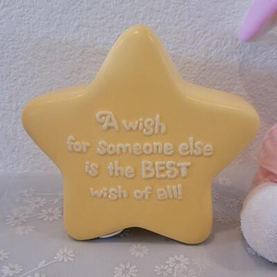 Lot 331: Precious Moments Prayer Bunny, Star Bank, Decorative Shoe and Musiacel Baby in Bassinet 