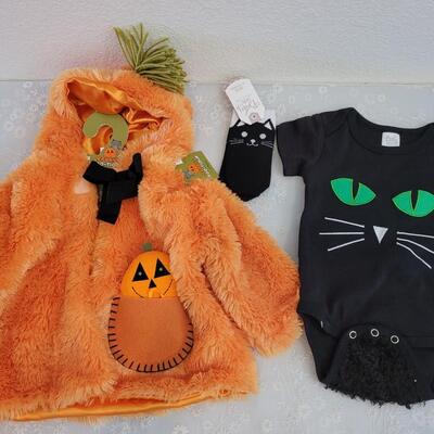 Lot 346: Baby Black Cat Onsie, Socks and Pumpkin Jacket
