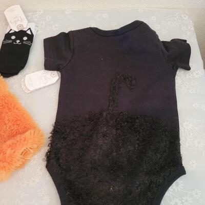 Lot 346: Baby Black Cat Onsie, Socks and Pumpkin Jacket